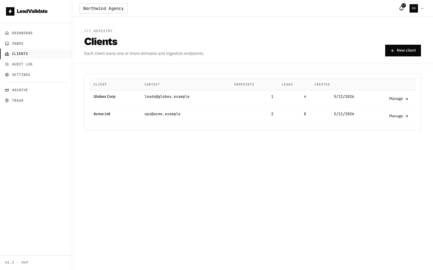 Clients list